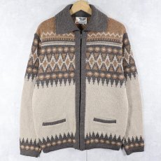 画像1: 70's WHITE RAM CANADA製 ノルディック柄 アクリル×ウールニットジップジャケット M (1)