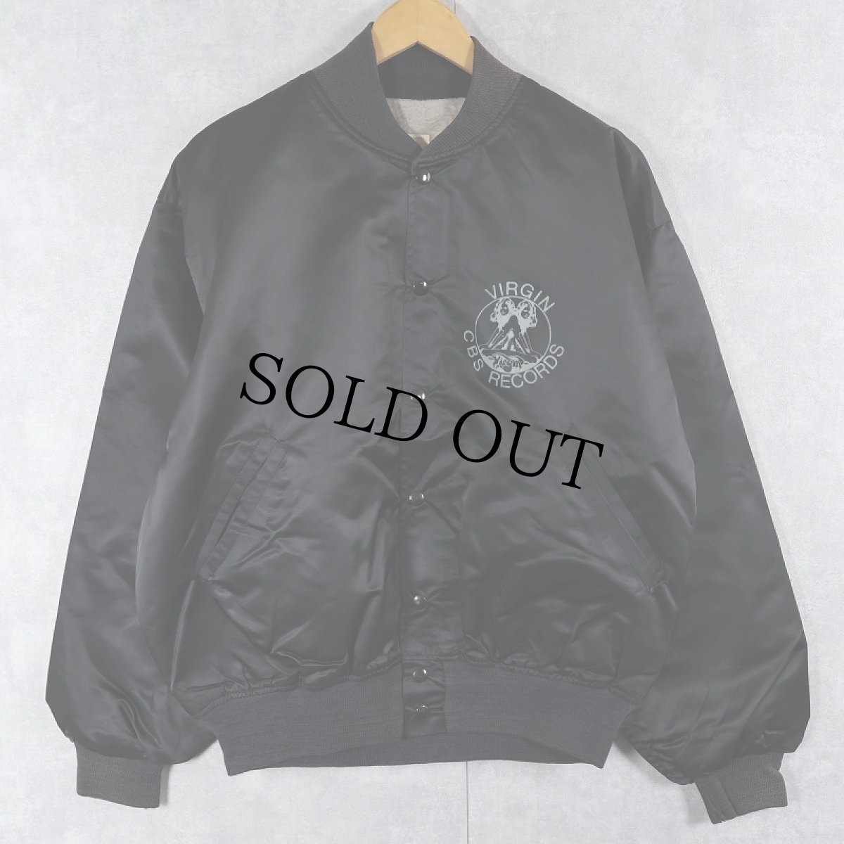 画像2: 70's VIRGIN CBS RECORDS USA製 レコードレーベル プリント ナイロンジャケット BLACK L (2)