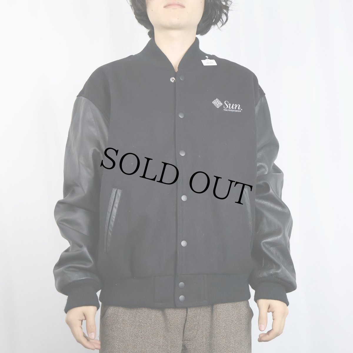 画像3: 90's Sun microsystems USA製 "JAVA" ロゴ刺繍 レザー×メルトンウールスタジャン BLACK L (3)