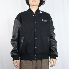 画像3: 90's Sun microsystems USA製 "JAVA" ロゴ刺繍 レザー×メルトンウールスタジャン BLACK L (3)