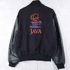 画像1: 90's Sun microsystems USA製 "JAVA" ロゴ刺繍 レザー×メルトンウールスタジャン BLACK L (1)