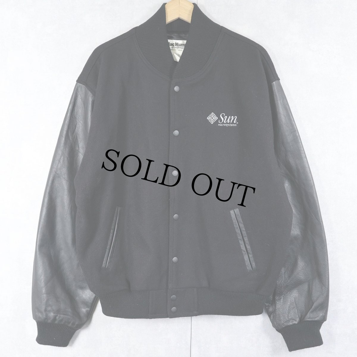 画像2: 90's Sun microsystems USA製 "JAVA" ロゴ刺繍 レザー×メルトンウールスタジャン BLACK L (2)