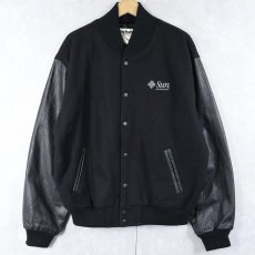画像2: 90's Sun microsystems USA製 "JAVA" ロゴ刺繍 レザー×メルトンウールスタジャン BLACK L (2)