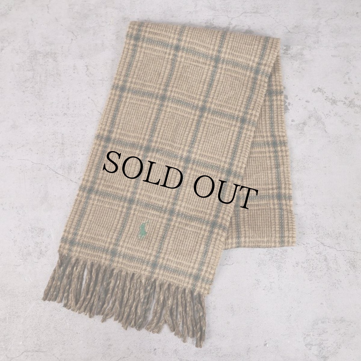 画像1: POLO Ralph Lauren ITALY製 ロゴ刺繍 チェック柄 ウールニットマフラー (1)