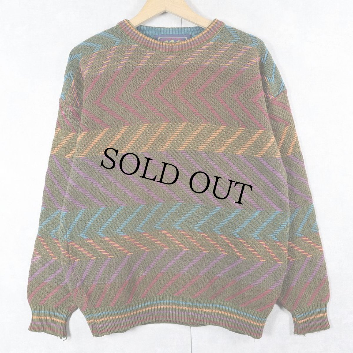 画像1: 80〜90’s CHAPS RALPH LAUREN USA製 総柄 コットンニットセーター XL (1)