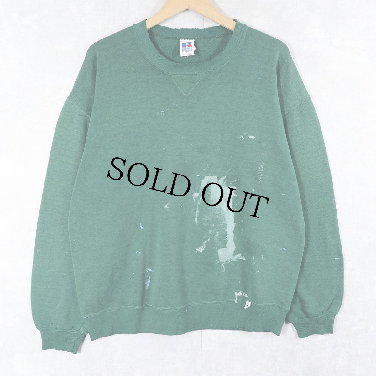 画像1: 90's RUSSELL ATHLETIC USA製 ペンキペイント 前V 無地スウェット L (1)