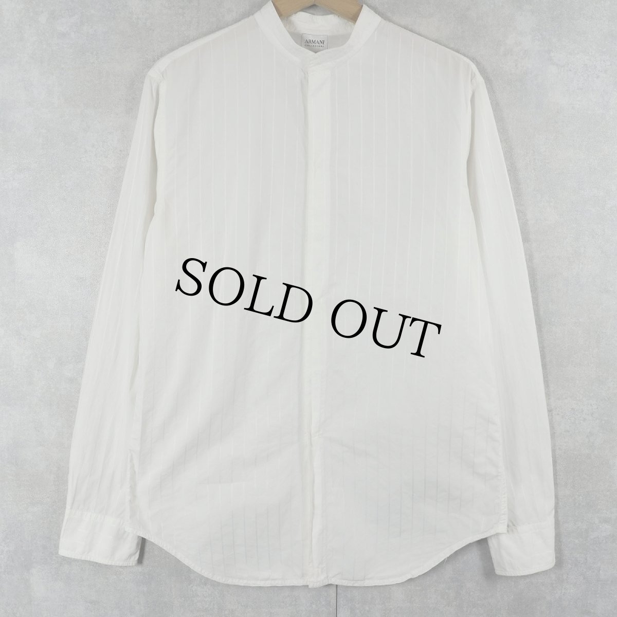 画像1: ARMANI COLLEZIONI ストライプ柄 バンドカラーコットンシャツ M (1)