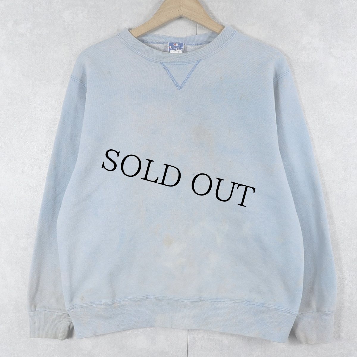 画像1: 80〜90's Champion USA製 青刺繍タグ 中期 前V無地スウェット L (1)