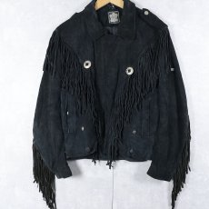 画像1: 90's〜 HORRA フリンジデザイン スエードライダースジャケット BLACK SIZE50 (1)