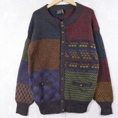 画像1: 70〜80's JESS GRANT UK製 総柄 ウールニットカーディガン (1)