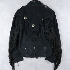 画像2: 90's〜 HORRA フリンジデザイン スエードライダースジャケット BLACK SIZE50 (2)