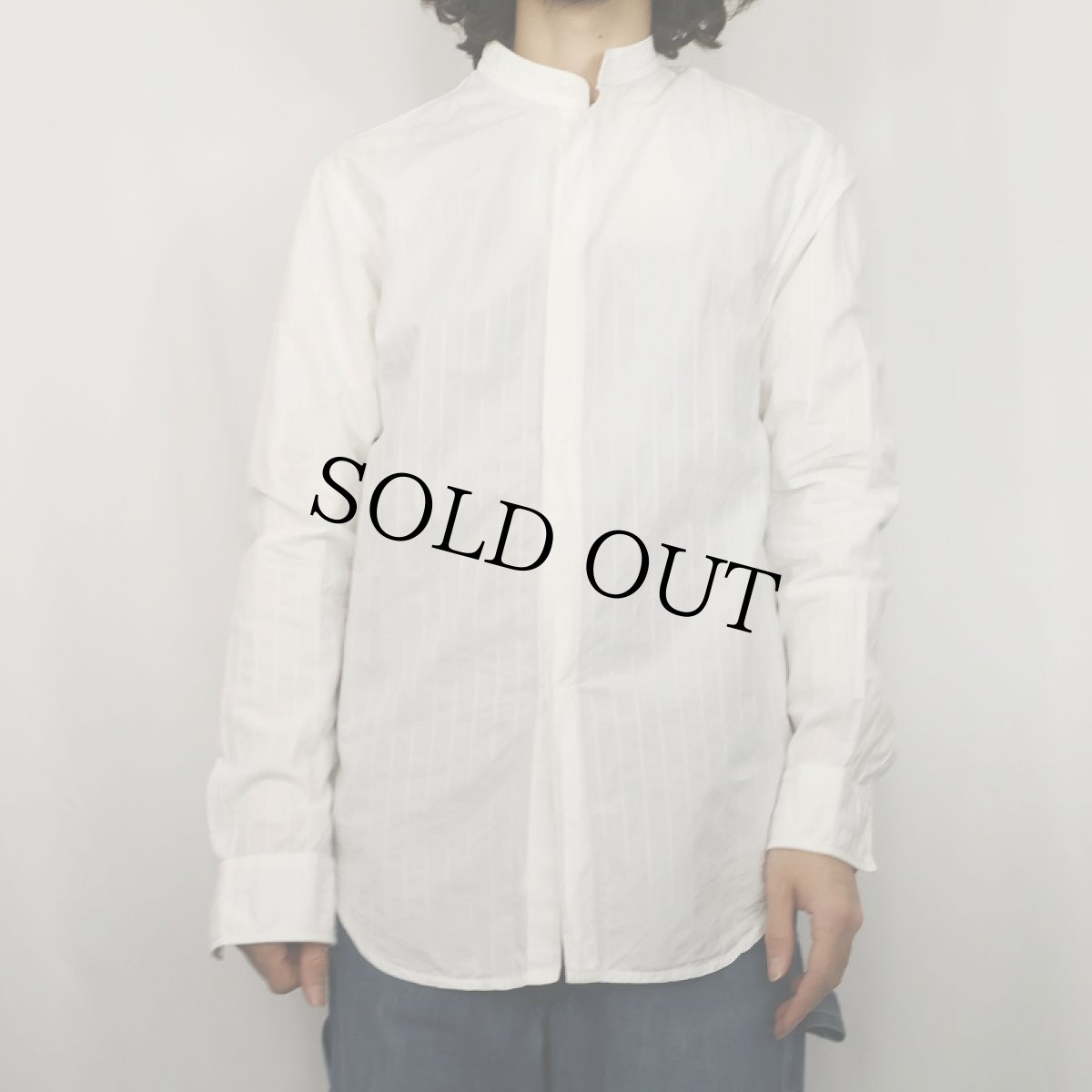 画像2: ARMANI COLLEZIONI ストライプ柄 バンドカラーコットンシャツ M (2)