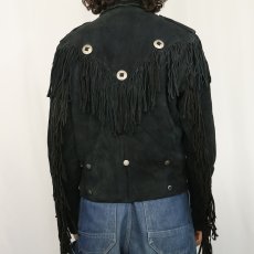 画像4: 90's〜 HORRA フリンジデザイン スエードライダースジャケット BLACK SIZE50 (4)