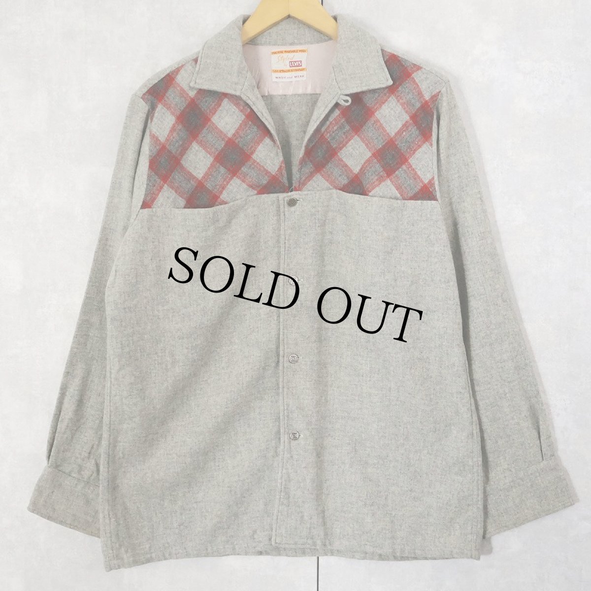 画像1: 50's Levi's チェック柄切り替え ウールオープンカラーシャツ (1)