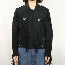 画像3: 90's〜 HORRA フリンジデザイン スエードライダースジャケット BLACK SIZE50 (3)