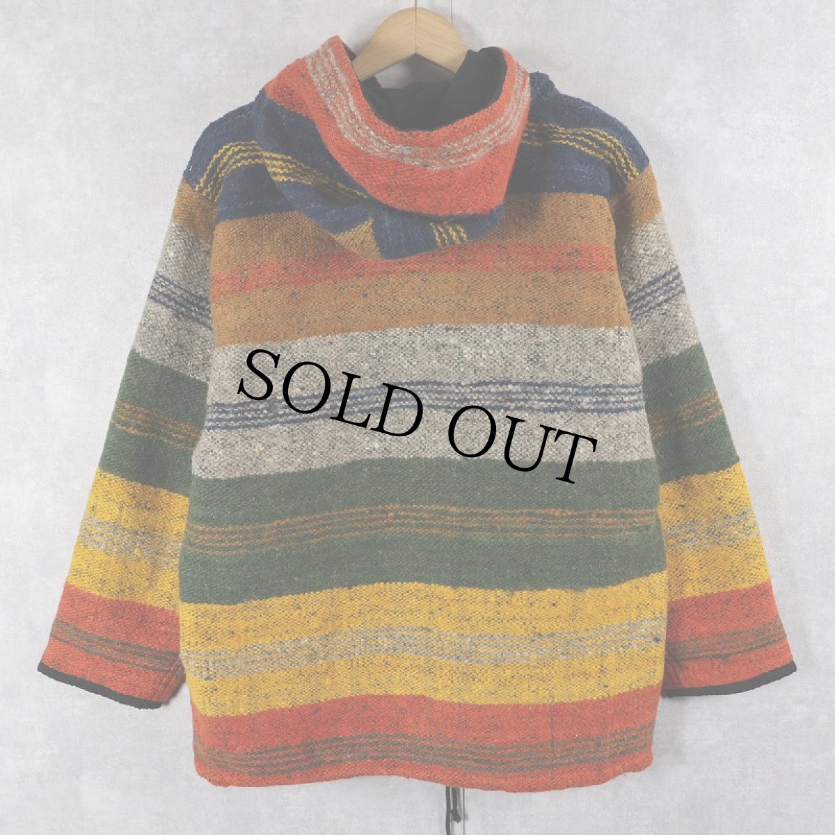 画像2: マルチボーダー柄 ウールラグジップパーカー S (2)