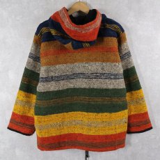 画像2: マルチボーダー柄 ウールラグジップパーカー S (2)