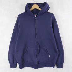 画像1: 90's RUSSELL ATHLETIC USA製 無地 スウェットジップパーカー NAVY XL (1)