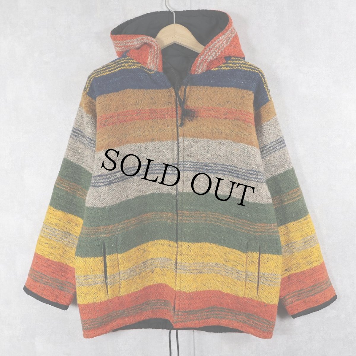 画像1: マルチボーダー柄 ウールラグジップパーカー S (1)