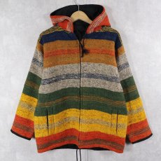 画像1: マルチボーダー柄 ウールラグジップパーカー S (1)