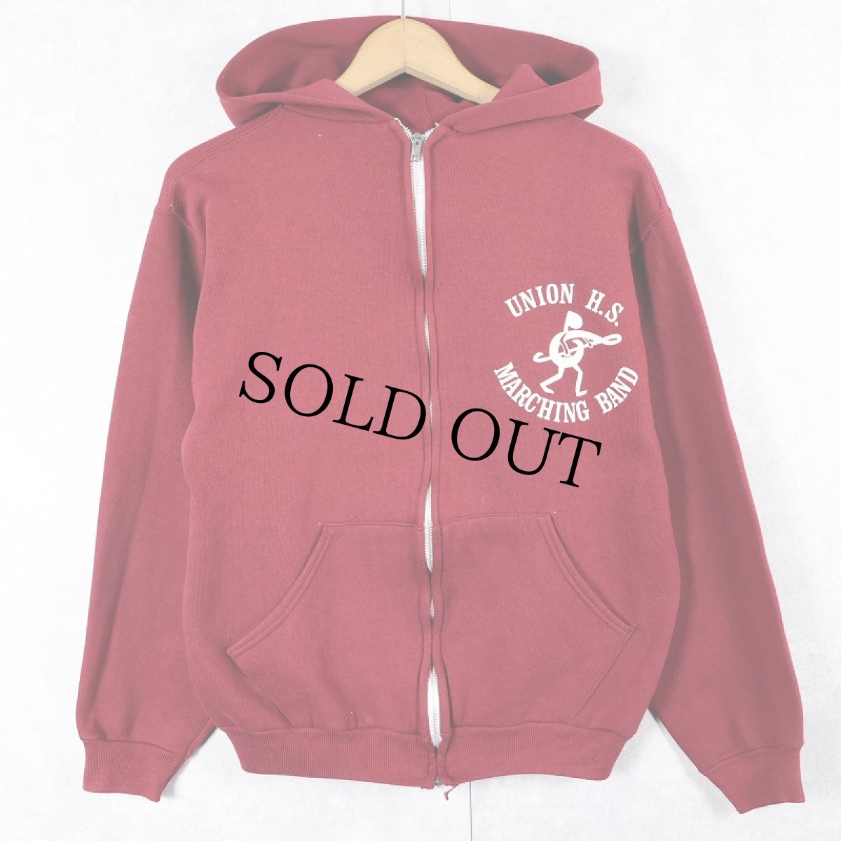 画像1: 70〜80's RUSSELL ATHLETIC 金タグ USA製 "UNION H.S. MARCHING BAND" プリントジップパーカー S (1)