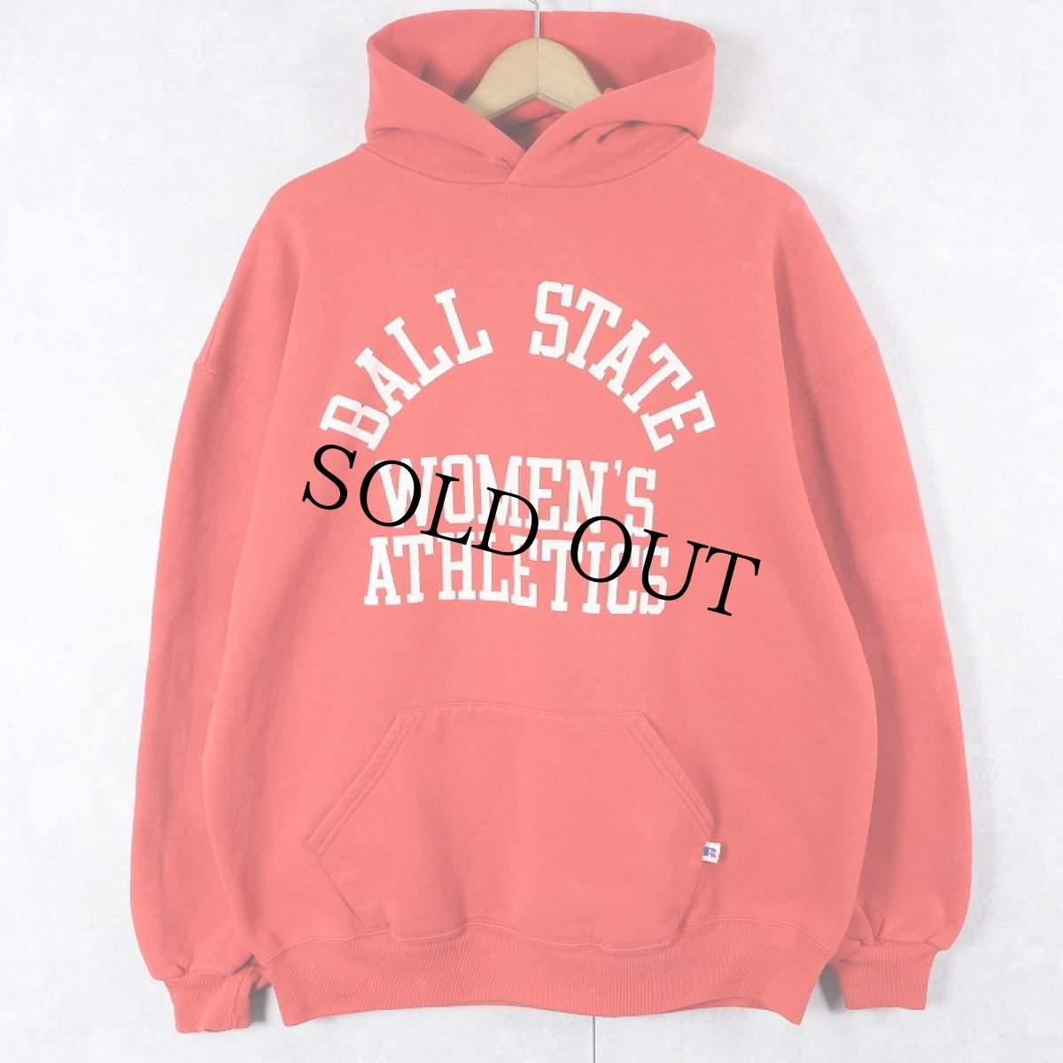 画像1: 90's RUSSELL ATHLETIC USA製 "BALL STATE WOMEN'S ATHLETICS" プリントスウェットフーディー XL (1)