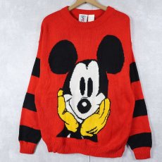 画像1: 90's MICKEY&CO. MICKEY MOUSE 袖ボーダー アクリルニットセーター (1)
