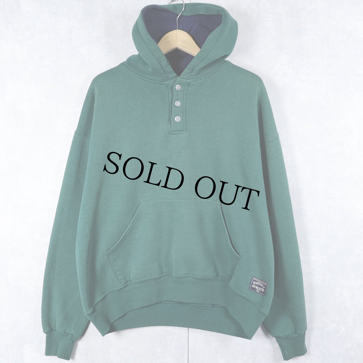 画像1: 90's RUSSELL ATHLETIC USA製 無地 ヘンリーネックスウェットフーディー L (1)