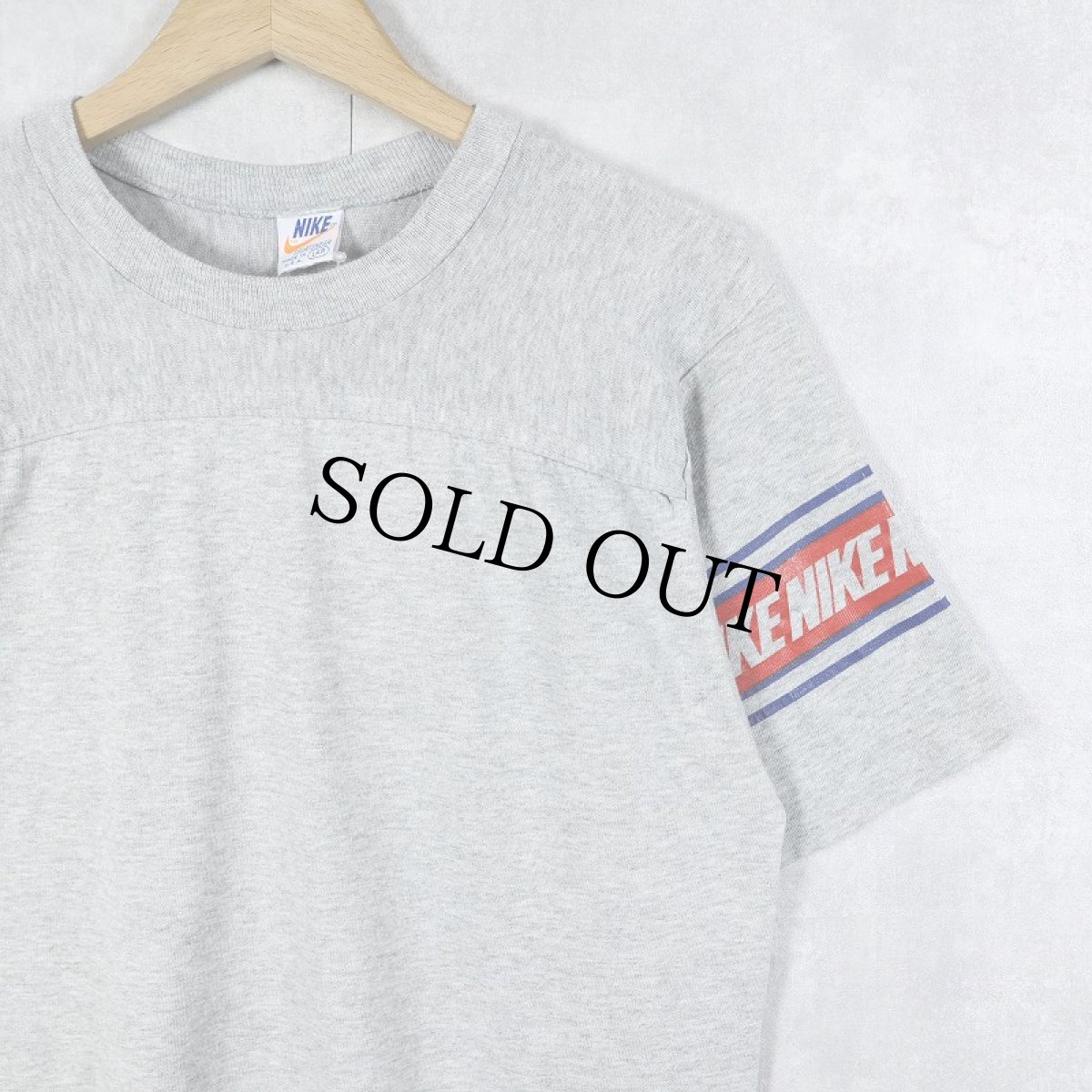 画像1: 70's NIKE オレンジタグ USA製 ロゴプリントフットボールTシャツ L (1)