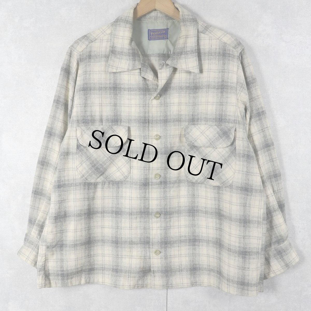画像1: 50's PENDLETON オンブレーチェック柄 オープンカラーウールシャツ XL (1)