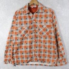 画像1: 60's MYLAN チェック柄 プリントネル オープンカラーシャツ S (1)