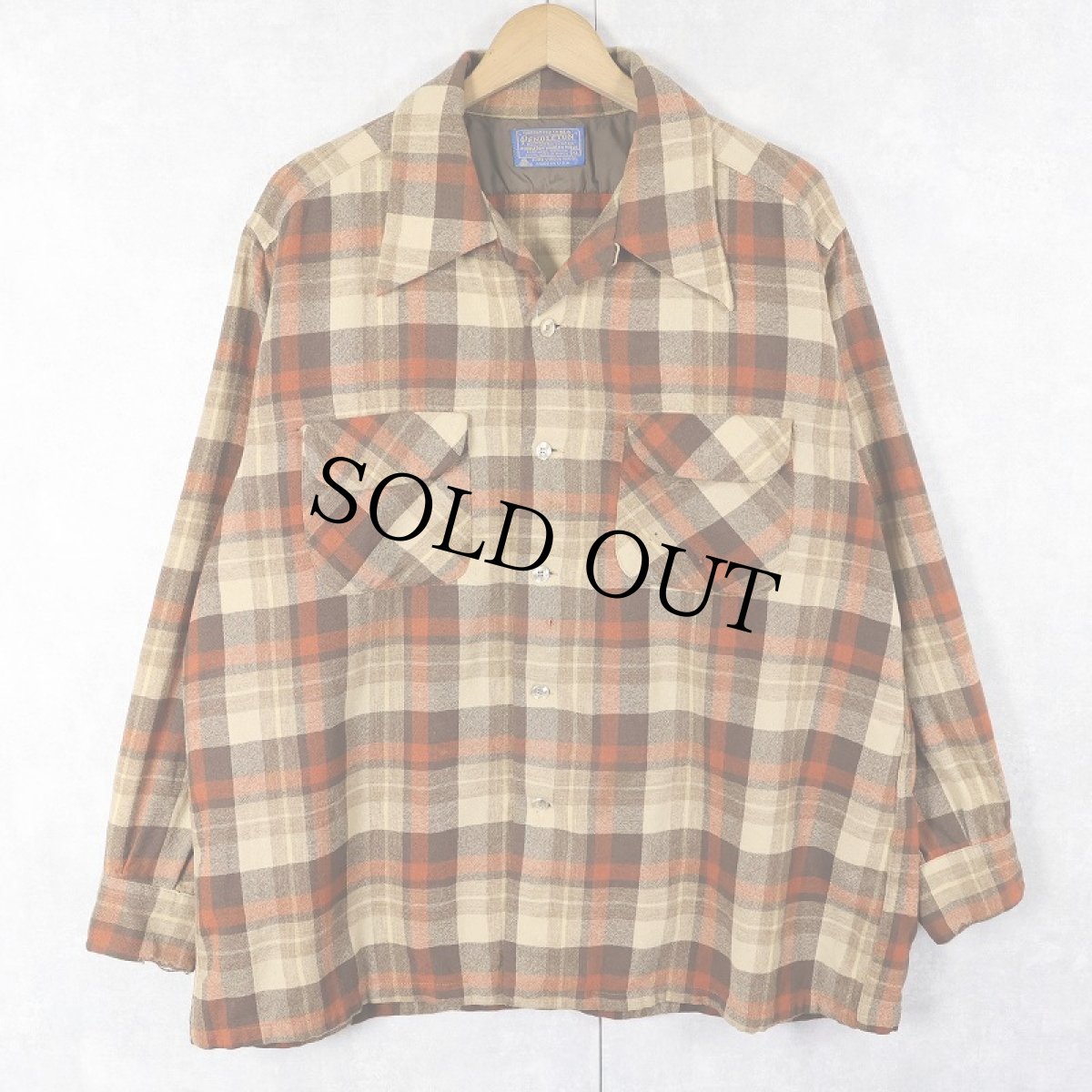 画像1: 70's PENDLETON USA製 チェック柄 オープンカラーウールシャツ XL (1)