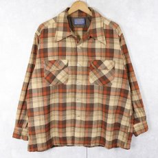 画像1: 70's PENDLETON USA製 チェック柄 オープンカラーウールシャツ XL (1)