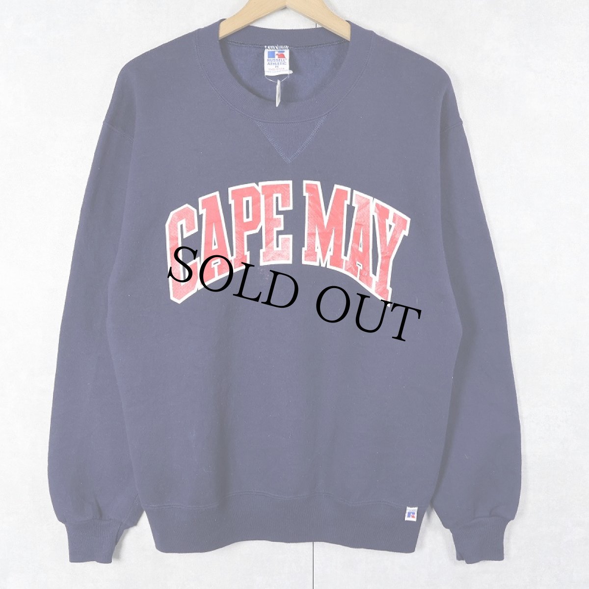 画像1: 90's RUSSELL ATHLETIC USA製 "CAPE MAY" 前V プリントスウェット NAVY M (1)