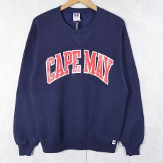 画像1: 90's RUSSELL ATHLETIC USA製 "CAPE MAY" 前V プリントスウェット NAVY M (1)