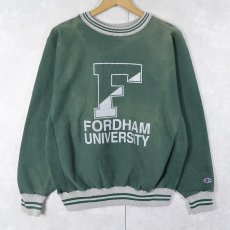 画像1: 90's Champion REVERSE WEAVE USA製 "FORDHAM UNIVERSITY" リブボーダー プリントスウェット M (1)