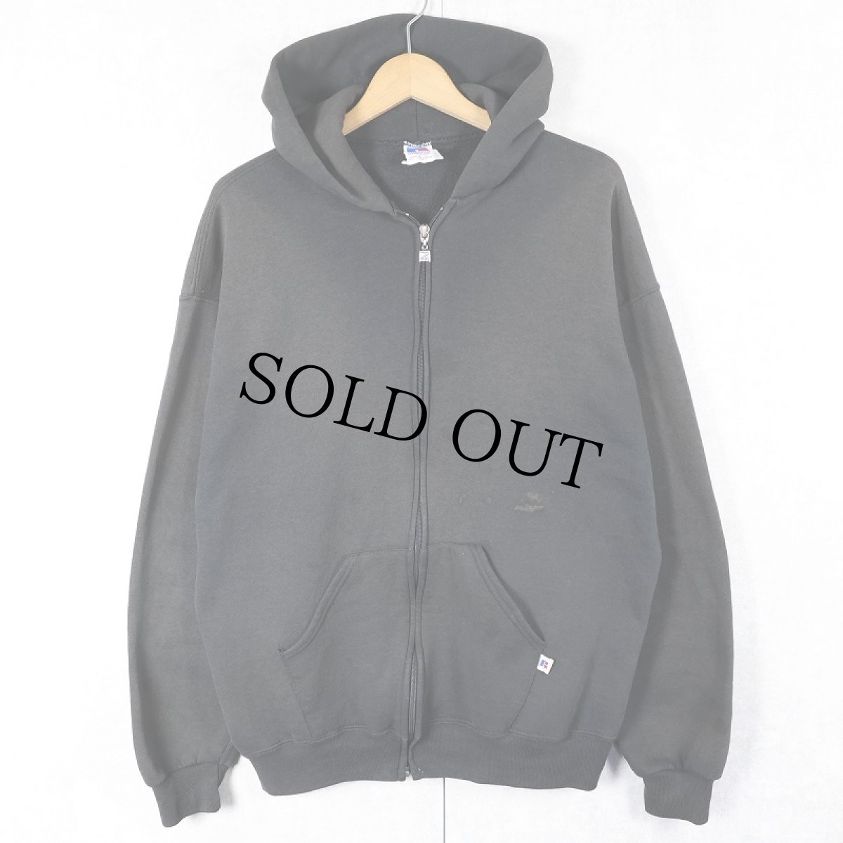 画像1: 90's RUSSELL ATHLETIC USA製 無地 スウェットジップパーカー BLACK L (1)