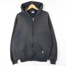 画像1: 90's RUSSELL ATHLETIC USA製 無地 スウェットジップパーカー BLACK L (1)