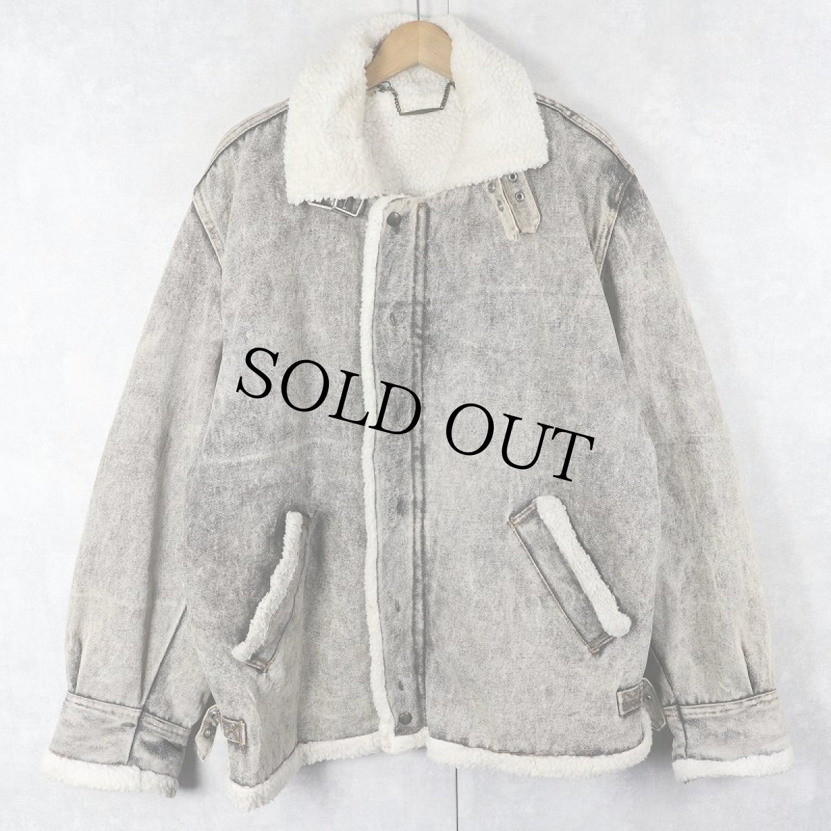 画像1: COTLER ケミカルウォッシュ ブラックデニムボアジャケット M (1)