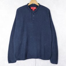 画像1: Old College Inn 猫目ボタン ハーフボタン ラミー×コットンニットセーター NAVY L (1)