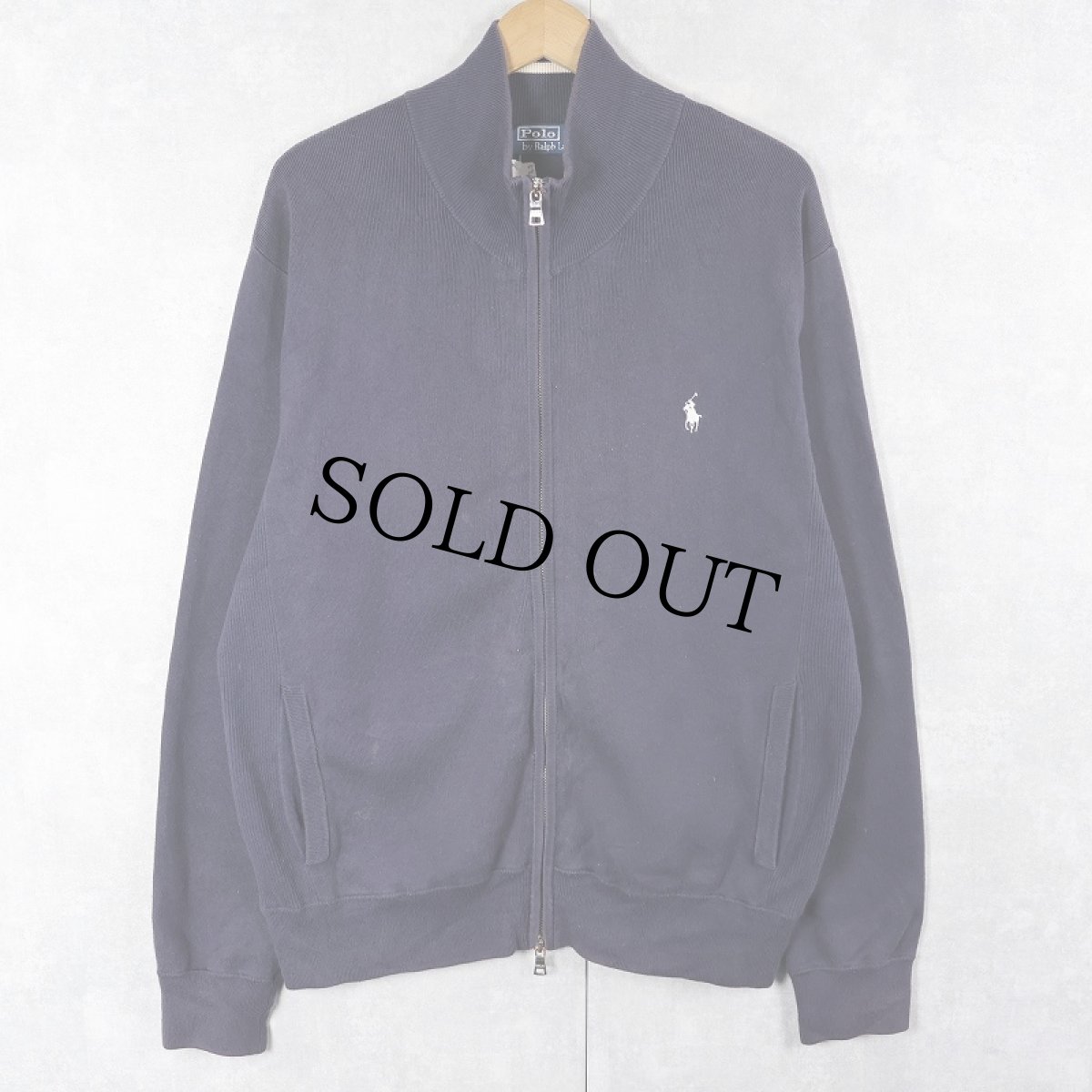 画像1: POLO Ralph Lauren ロゴ刺繍 リブ編み スウェットジップジャケット NAVY L (1)