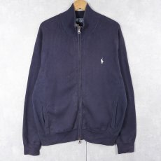 画像1: POLO Ralph Lauren ロゴ刺繍 リブ編み スウェットジップジャケット NAVY L (1)