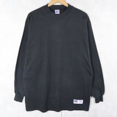 画像1: 90's RUSSELL ATHLETIC USA製 "HIGH COTTON" 無地ロンＴ BLACK Ｌ (1)