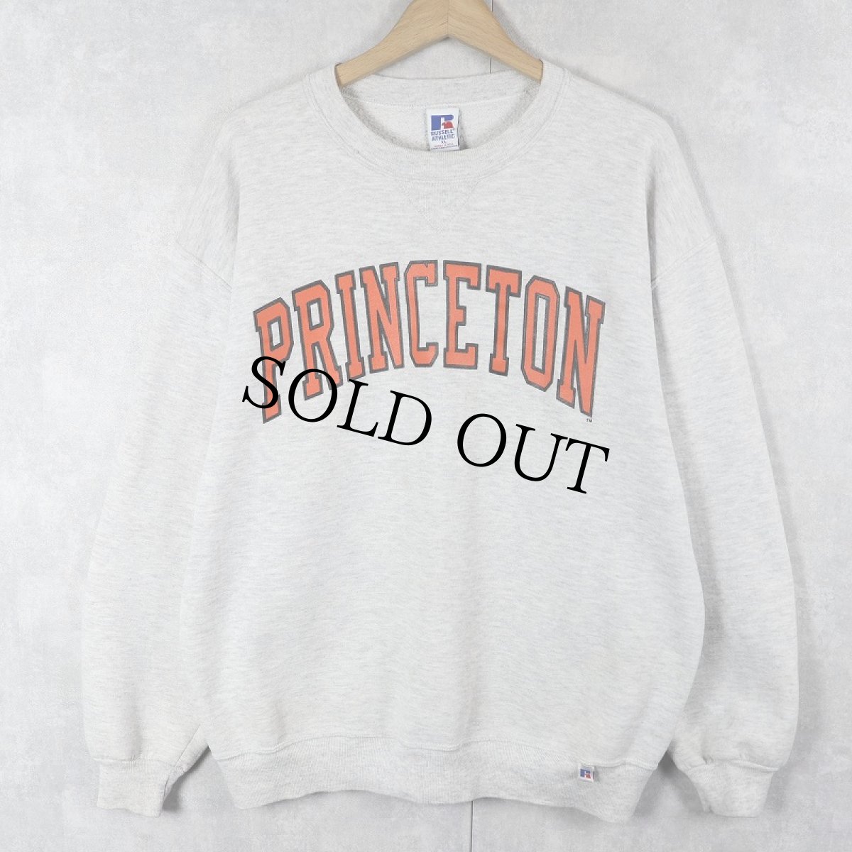 画像1: 90's〜 RUSSELL ATHLETIC USA製 前V "PRINCETON" プリントスウェット XL (1)