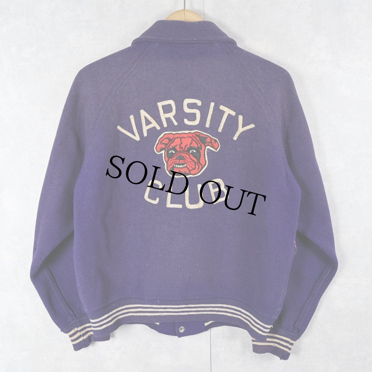 画像1: 50〜60's "VARSITY CLUB" ブルドッグ刺繍 ウールスタジャン NAVY (1)