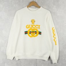 画像1: 90's ブート GUCCI USA製 ロゴプリント ラグランスウェット L (1)