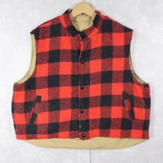 画像1: 90's WEATHERGUARD バッファローチェック柄 ウール×ナイロン リバーシブルベスト XL (1)
