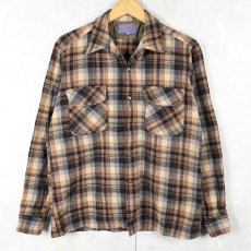 画像1: 70's PENDLETON USA製 チェック柄 オープンカラーウールシャツ M (1)