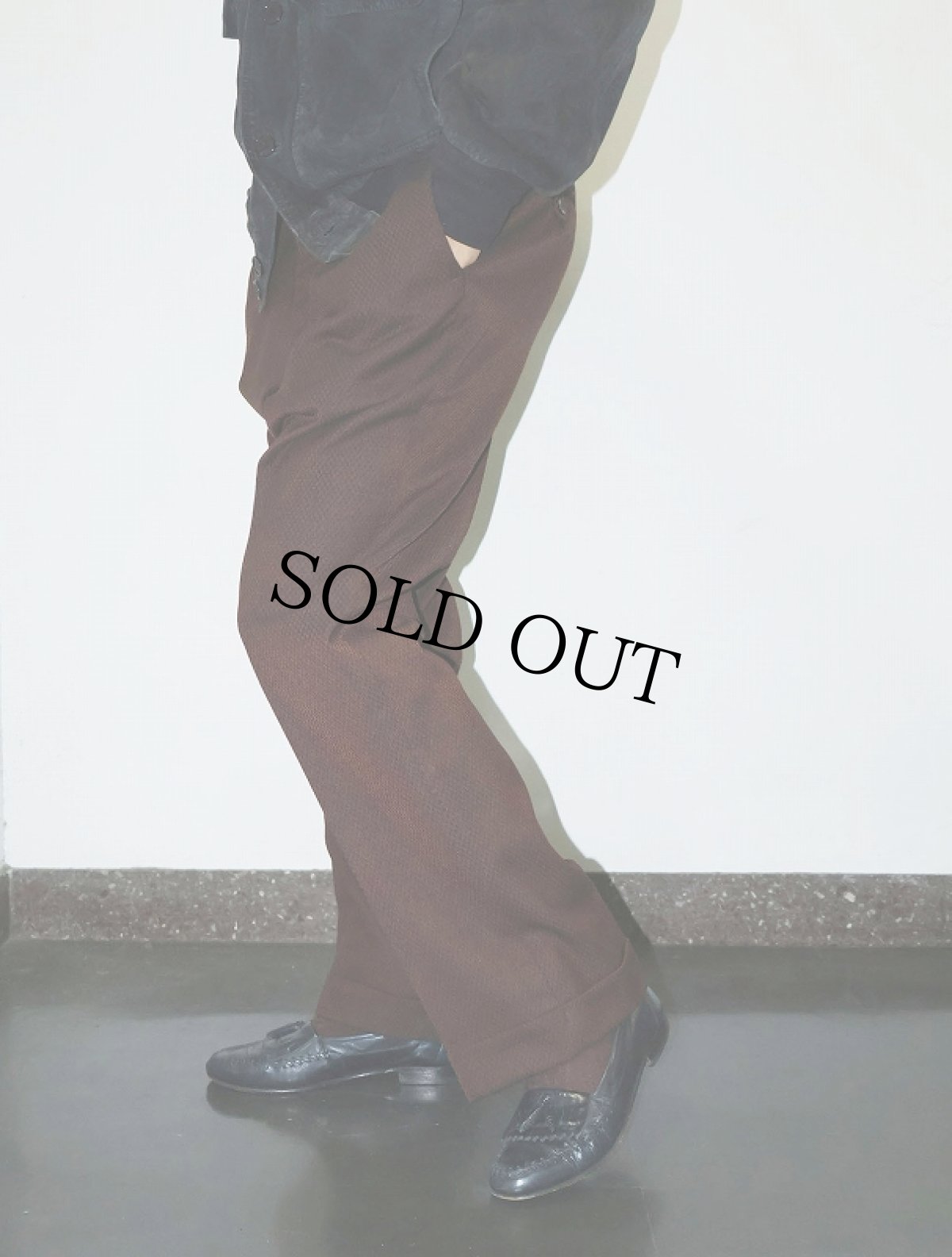 画像1: 50's〜 チェッカー柄 2タック スラックス BROWN W35 (1)