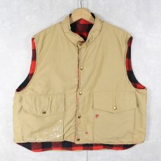 画像2: 90's WEATHERGUARD バッファローチェック柄 ウール×ナイロン リバーシブルベスト XL (2)